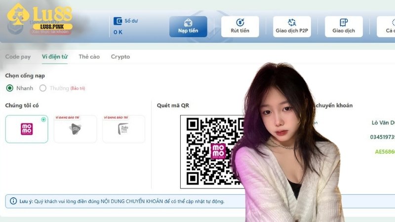 Nạp tiền vào tài khoản Lu88 qua hình thức ví điện tử